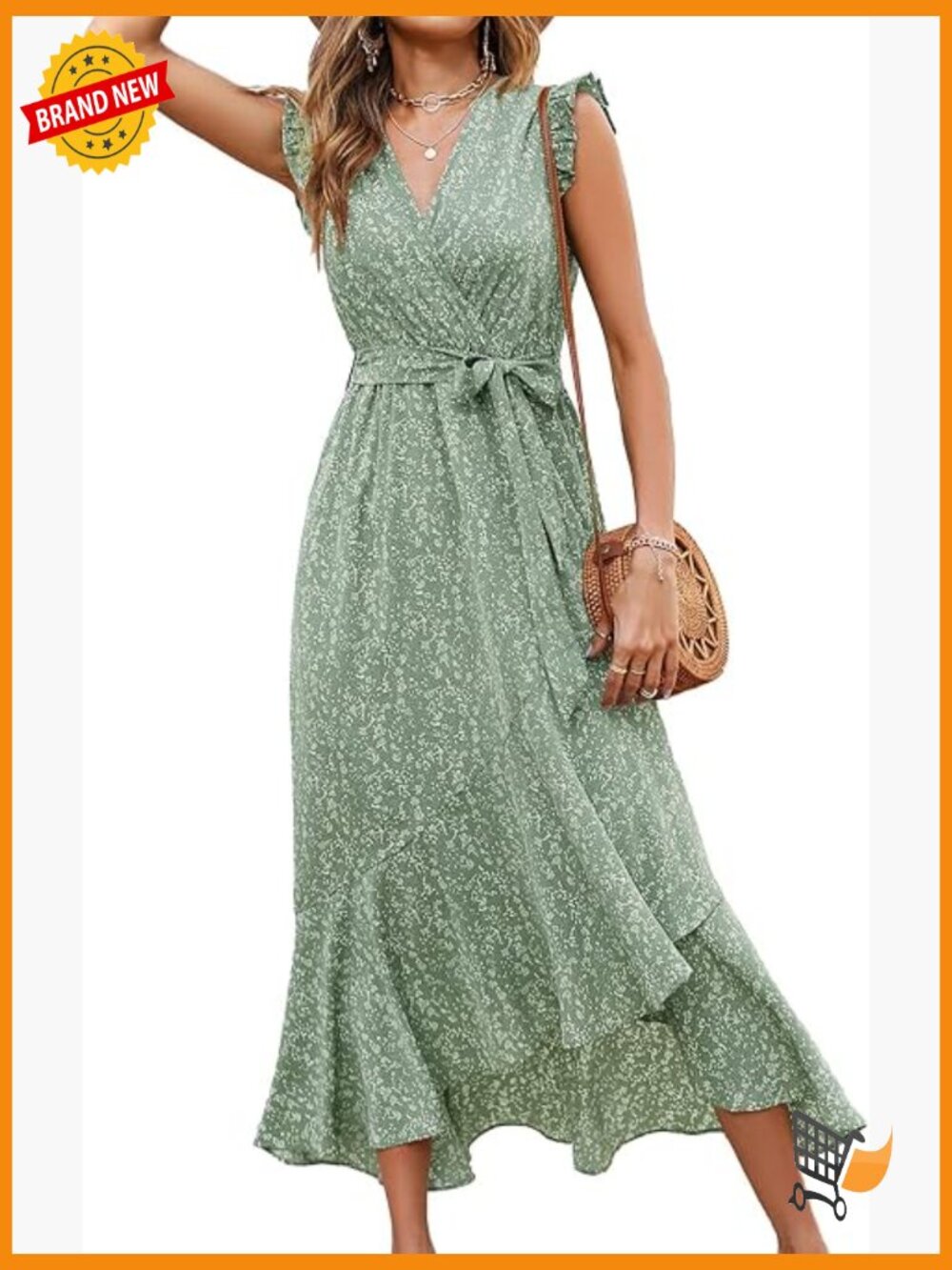Boho Maxi Dress Floral Wrap V Neck Ruffle Cap Sleeve High Low Hem